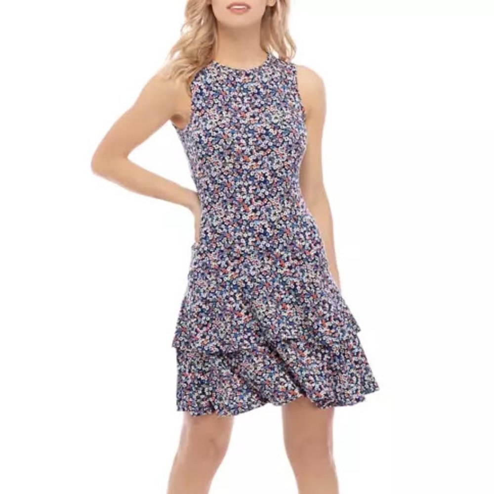 MICHAEL Michael Kors Women's Garden Sleeveless Flounce Dress Floral Ruffle M